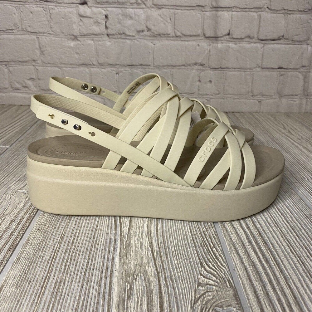 Crocs Brooklyn Scrappy Low Wedge Women’s 8 Beige New
